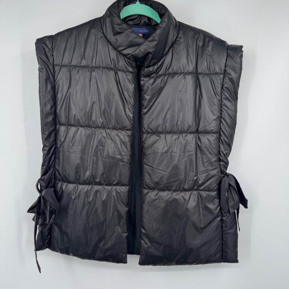 One Size Puffer Vest by PILCRO Black open side bow tie on side trendy warm trend